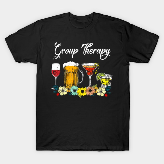 Funny Group Therapy Floral Drink Glasses Mental Health Women T-Shirt by KhanhVan